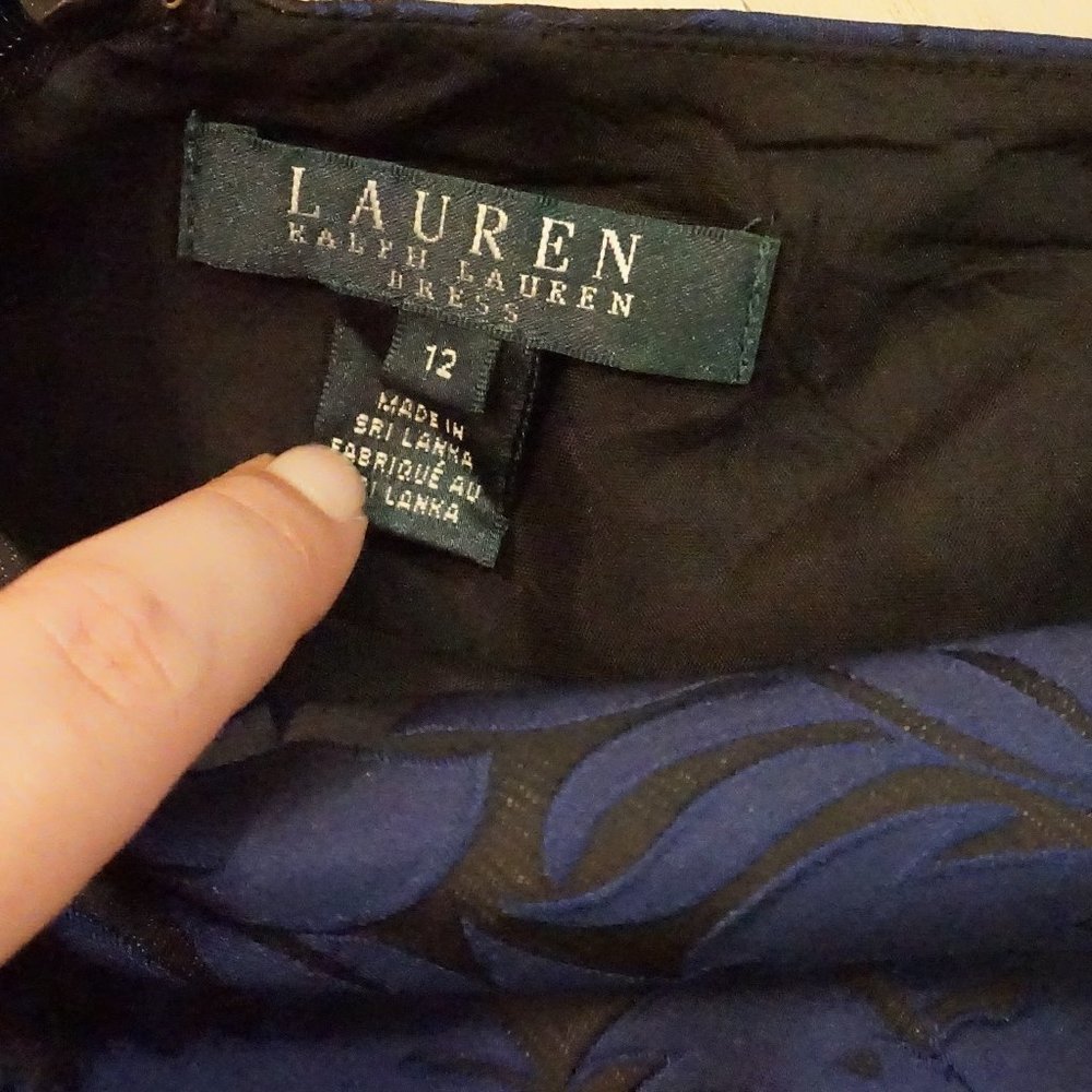 Lauren Ralph Lauren damask blue black dress sz 12 - Picture 3 of 4